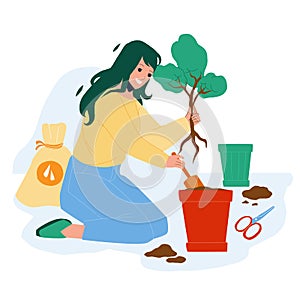 Replant Leaves Occupation Woman In Garden Vector