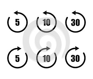 Replay vector icon set, 5, 10, 30 second symbol