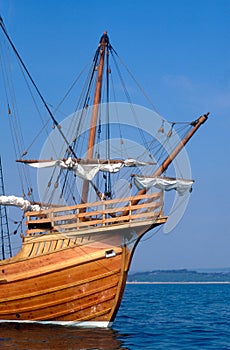 Replica carrack medieval sailing ship.