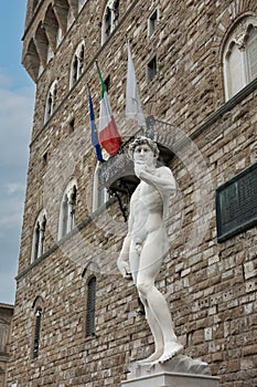 Replica of Michelangelo's David Statue in Piazza della Signoria in Florence, Italy