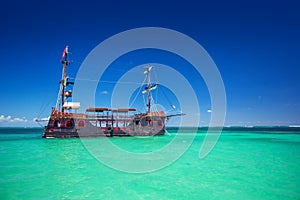 Replica of an old ship in the Caribbean sea near Punta Cana