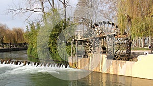 Replica of the old-time wooden Hydraulic Wheel typical for Nabao River region, Tomar, Portugal