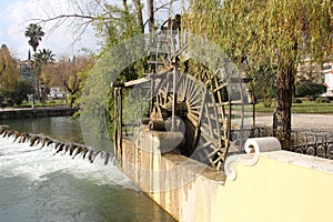 Replica of the old-time wooden Hydraulic Wheel typical for Nabao River region, Tomar, Portugal