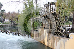 Replica of the old-time wooden Hydraulic Wheel typical for Nabao River region, Tomar, Portugal