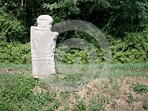 Replica Statua Stele, ancient stone character. Filattiera, Lunigiana, Italy.