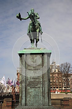 Replica of statue of King Willem II on the buitenhof in city Center of The Hauge, the original is in Tilburg