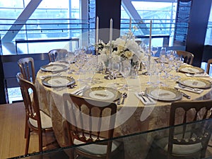 Replica of tablescape of White House as seen in Clinton Presidential Center at Little Rock Arkansas.