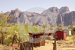 Apache Junction, Arizona / USA - October 7 2020: Replica Wild West town and entryway at the Superstition Mountain Museum