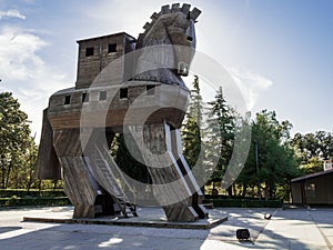 Replica of wooden trojan horse in ancient Troy city, Turkey