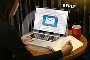 reply the message email on computer Businessman is working to important reminder photo