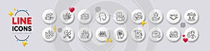 Report, Brand and Video conference line icons. For web app, printing. White buttons 3d icons. Vector