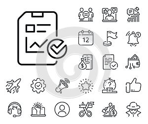 Report document line icon. Checklist. Salaryman, gender equality and alert bell. Vector