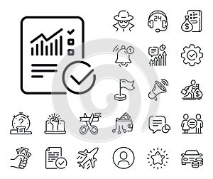Report document line icon. Checklist. Salaryman, gender equality and alert bell. Vector