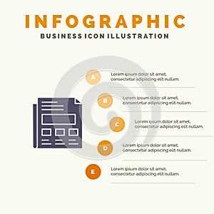 Report, Paper, Sheet, Presentation Solid Icon Infographics 5 Steps Presentation Background