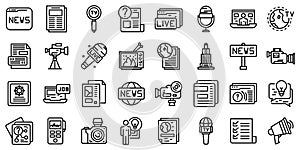 Reportage icons set, outline style
