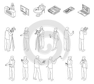 Reportage icons set vector outline