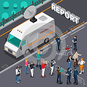 Reportage From Murder Scene Isometric Illustration