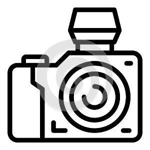 Reportage photo camera icon, outline style