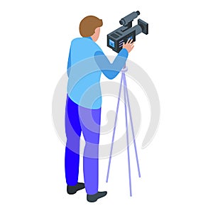 Reportage street video cameraman icon, isometric style