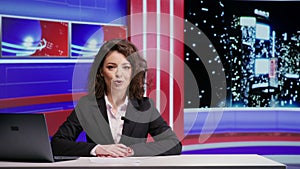 Reporter presenting news on night show