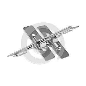 Repositionable frame tab fasteners, floating in mid air horizontally, on solid white background