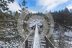 Repovesi National Park, aerial winter view, landscape view of a finnish park, southern Finland, Kouvola and Mantyharju, region of