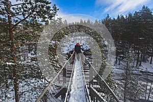 Repovesi National Park, aerial winter view, landscape view of a finnish park, southern Finland, Kouvola and Mantyharju, region of