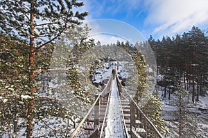 Repovesi National Park, aerial winter view, landscape view of a finnish park, southern Finland, Kouvola and Mantyharju, region of