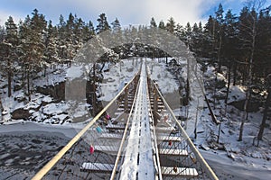 Repovesi National Park, aerial winter view, landscape view of a finnish park, southern Finland, Kouvola and Mantyharju, region of