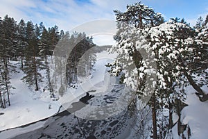 Repovesi National Park, aerial winter view, landscape view of a finnish park, southern Finland, Kouvola and Mantyharju, region of