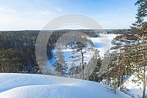 Repovesi National Park, aerial winter view, landscape view of a finnish park, southern Finland, Kouvola and Mantyharju, region of