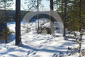 Repovesi National Park, aerial winter view, landscape view of a finnish park, southern Finland, Kouvola and Mantyharju, region of