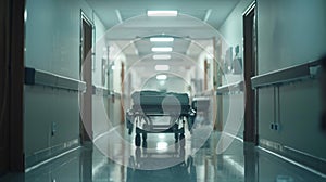 represent car accident statistics Empty hospital corridor with stretchers medical equipment somber lighting