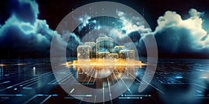 Representation of blockchain and big data . Cloud computing network internet storage