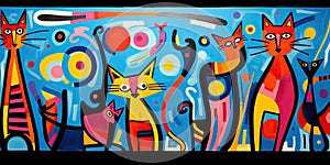 Representation of cats playful nature with vibrant energetic lines and shapes, concept of Curiosity