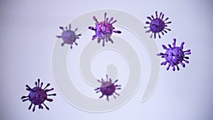 Representation of the covid-19 virus or coronavirus, blue, purple, pink spheres, with growths