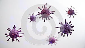 Representation of the covid-19 virus or coronavirus, blue, purple, pink spheres, with growths