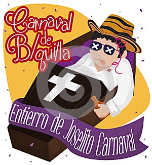 Representation of Festive Joselito`s Death for Barranquilla`s Carnival, Vector Illustration