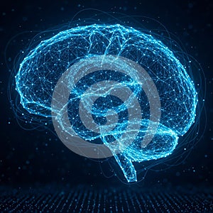 Representation of a human brain composed of interconnected lines and