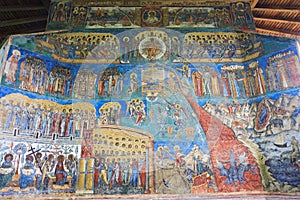 Representation of the Last Judgment on the west wall at Voronet monastery, Bucovina photo