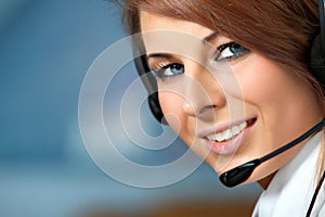 Representative call center woman with headset. photo