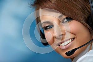 Representative call center woman with headset.