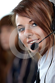 Representative call center woman with headset.