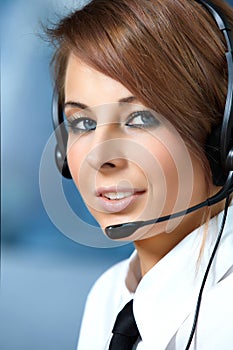 Representative call center woman with headset.