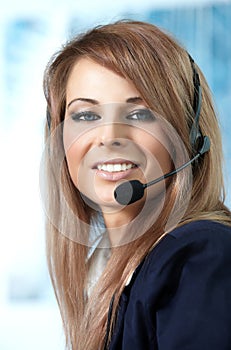 Representative call center woman with headset.