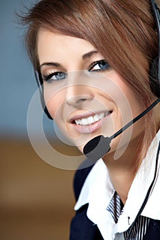 Representative call center woman with headset.
