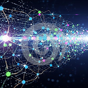 Representing nodes are connected by thin lines forming complex web like