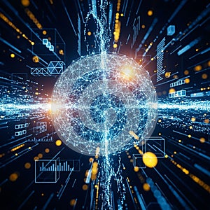 Represents concepts of artificial intelligence, big data, and digital