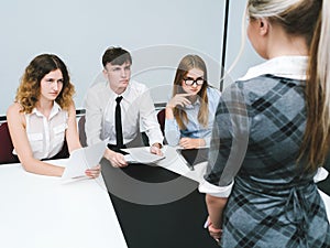 Reprimand guilty office worker woman photo