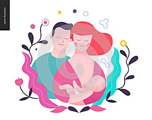 Reproduction - a breeding woman, baby and a man